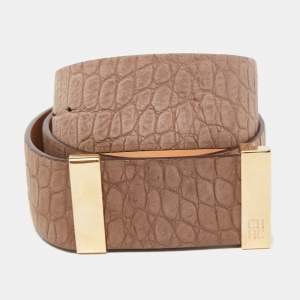 Pre Owned CH Carolina Herrera Beige Croc Embossed Leather Belt 80CM