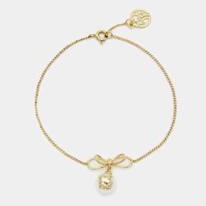  Carolina Herrera CH Faux Pearl Gold Tone Bracelet