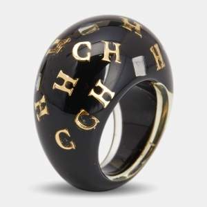 Carolina Herrera CH Black Resin Crystal Gold Tone Ring Size 54.5