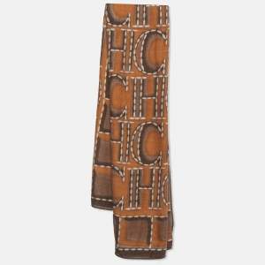 Pre Owned CH Carolina Herrera Brown Logo Print Cashmere Blend Scarf 
