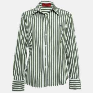 Pre Owned CH Carolina Herrera Green Striped Cotton Button Front Shirt L