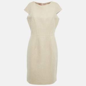 Pre Owned CH Carolina Herrera Beige Wool Cap Sleeve Sheath Dress L