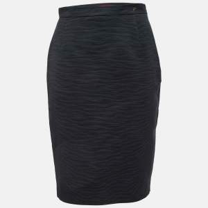 CH Carolina Herrera Black Ridged Cotton Blend Short Skirt S