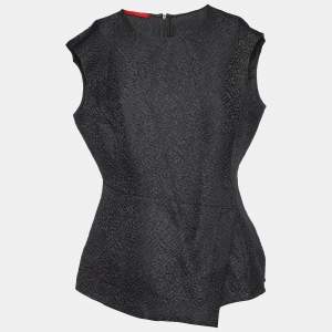 CH Carolina Herrera Black Embossed Jacquard Peplum Top S
