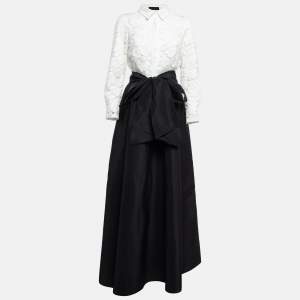 Pre Owned CH Carolina Herrera White/Black Lace Belted Maxi Dress M