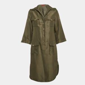CH Carolina Herrera Olive Green Silk Front Buttoned Short Dress M