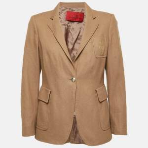 CH Carolina Herrera Brown Logo Embroidered Wool Button Detail Blazer L