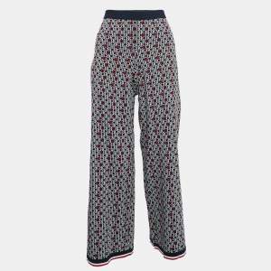 Pre Owned CH Carolina Herrera Navy Blue Logo Jacquard Knit Pants M