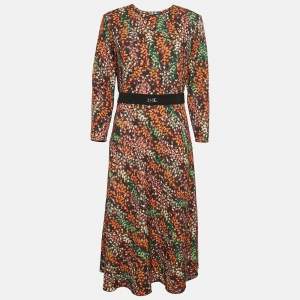 Pre Owned CH Carolina Herrera Multicolor Belted Midi Dress S