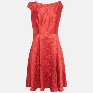 Pre Owned CH Carolina Herrera Red Floral Jacquard Short Dress L
