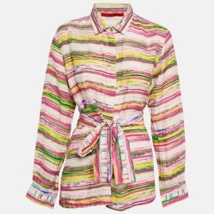Pre Owned CH Carolina Herrera Multicolor Stripe Print Linen Blend Tunic L