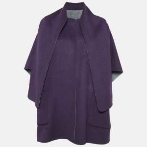 Pre Owned CH Carolina Herrera Purple/Grey Wool Reversible Mid-Length Coat XS