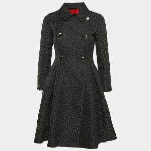 Pre Owned CH Carolina Herrera Black Textured Jacquard Double Breasted Coat XS