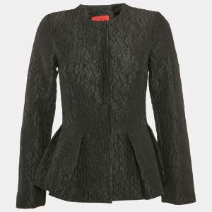 CH Carolina Herrera Black Jacquard Peplum Jacket S