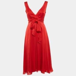 Pre Owned CH Carolina Herrera Red Silk Sleeveless Midi Dress S