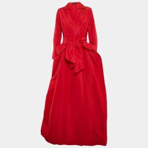 Pre Owned CH Carolina Herrera Red Taffeta Wrap Maxi Dress XL