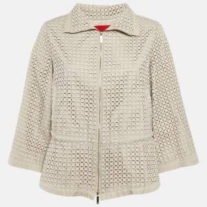 CH Carolina Herrera Beige Broderie Anglaise Eyelet Synthetic Zip-Up Jacket S