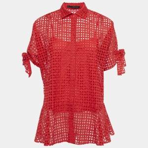 CH Carolina Herrera Red Cotton Lace Loose Fit Shirt XS