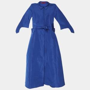Carolina Herrera Royal Blue Taffeta Pocketed Flared Shirt Dress M