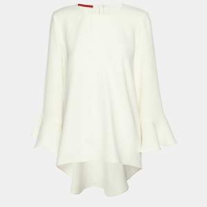 Pre Owned CH Carolina Herrera White Crepe Bell Sleeve Tops M