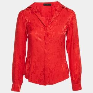 CH Carolina Herrera Red CH Flora Jacquard Satin Shirt S