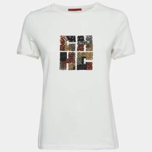 CH Carolina Herrera White Sequin Embroidered Jersey T-Shirt S