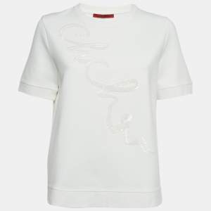 CH Carolina Herrera White Sequin Embroidered Jersey T-Shirt M