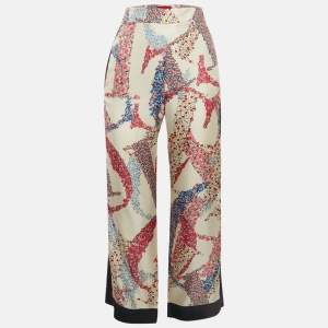 CH Carolina Herrera White Floral Print Silk Wide-Leg Trousers XS