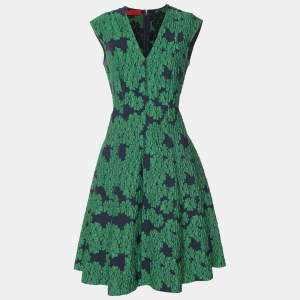 Pre Owned CH Carolina Herrera Blue/Green Floral Jacquard Midi Dress M