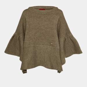 CH Carolina Herrera Brown Wool & Alpaca Knit Poncho One Size