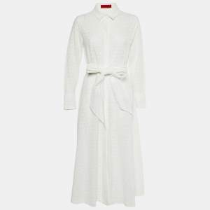 CH Carolina Herrera White Eyelet Lace Belted Maxi Dress L