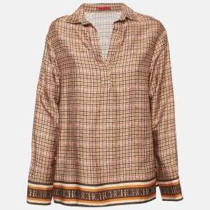 CH Carolina Herrera Red Houndstooth Printed Sateen Top M