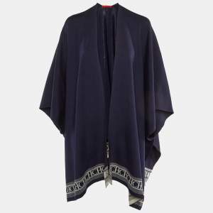 CH Carolina Herrera Navy Blue Wool Knit Poncho (One Size)