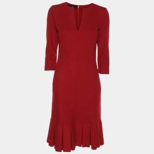CH Carolina Herrera Red Wool Ruffle Midi Dress XS