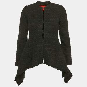 CH Carolina Herrera Black Tweed Flared Asymmetric Jacket S