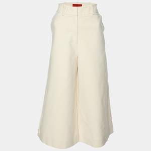 CH Carolina Herrera Cream Stretch Cotton Wide Leg Capri Pants S