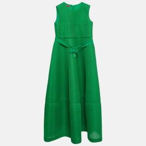CH Carolina Herrera Green Mesh Bow Detail Sleeves Midi Dress L 