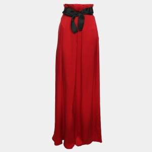 Carolina Herrera Red Silk Pleated Maxi Skirt S