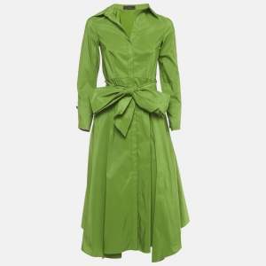 Pre Owned CH Carolina Herrera Green Taffeta Belted Midi Dress S