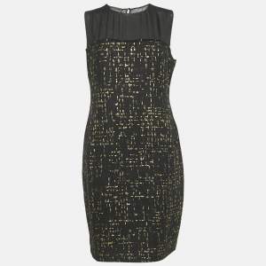 Pre Owned CH Carolina Herrera Black Tweed Sheath Dress L