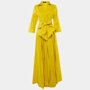 Pre Owned CH Carolina Herrera Yellow Taffeta Maxi Wrap Dress XL