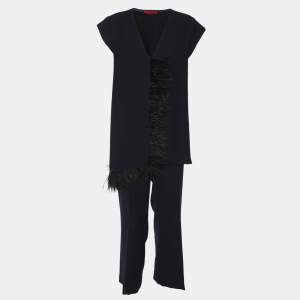 Pre Owned CH Carolina Herrera Navy Blue Crepe Pant Suit M