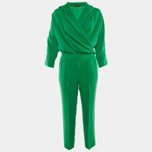 Pre Owned CH Carolina Herrera Green Crepe Faux Wrap Top & Pants Set XXS