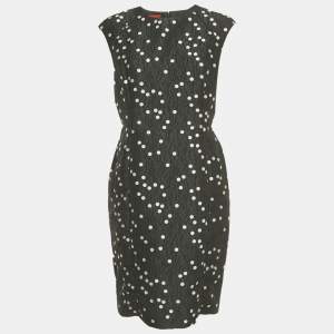 Pre Owned CH Carolina Herrera Black Polka Dot Jacquard Short Dress M