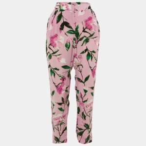 Pre Owned CH Carolina Herrera Pink Floral Pint Silk Blend Trousers M