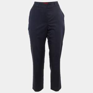 Pre Owned CH Carolina Herrera Navy Blue Cotton Trousers S