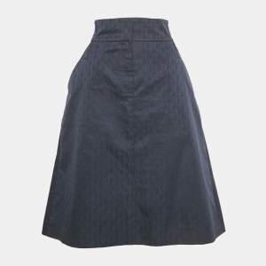 Pre Owned CH Carolina Herrera Navy Blue Monogram Jacquard Midi Skirt L