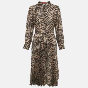 Pre Owned CH Carolina Herrera Brown Animal Print Satin Plisse Midi Dress L