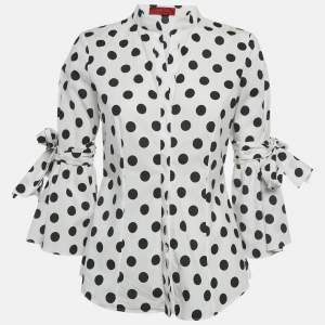 Pre Owned CH Carolina Herrera White polka Dot Printed Cotton Sleeve Tie Detail Shirt S