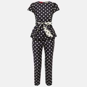 مملوكة مسبقًا CH Carolina Herrera Navy Blue Polka Dot Print Cotton Top & Pants Set S/XS